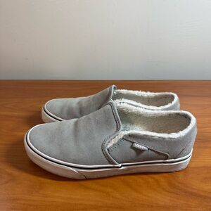 Vans Classic Slip On Sherpa Lined Sneaker Grey Suede Leather Comfort Winter W8.5